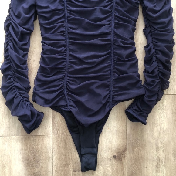 Zara, Ruched, Navy Blue, Tight, Fitted, Bodysuit, Size Med, NEW With Tags - Picture 5 of 12